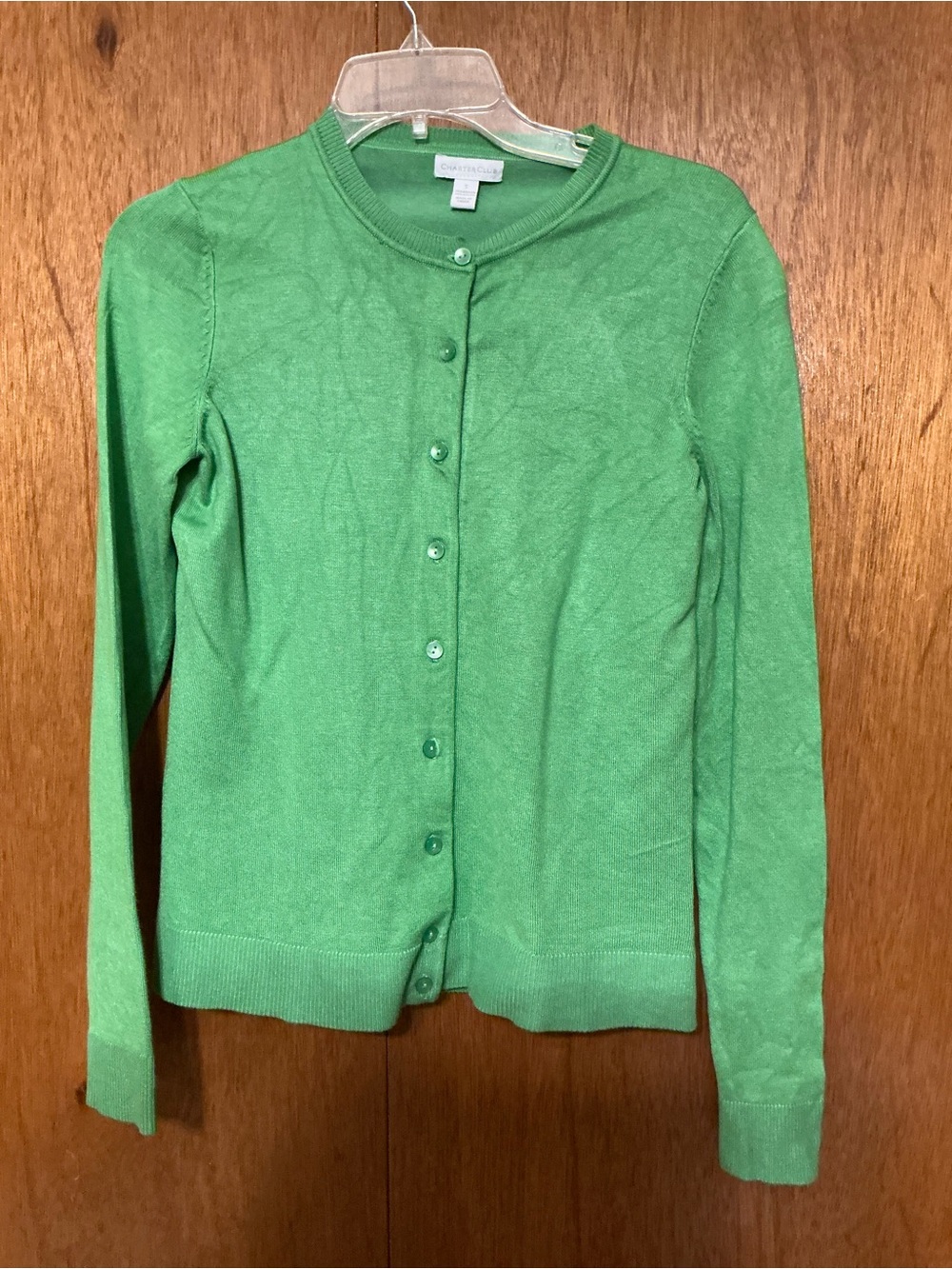 Charter Club Kelly Green Button-Front Crewneck Cardigan